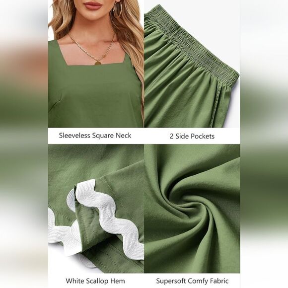 NWT 2 Piece Vacation Beach Outfit Square Neck Cropped Tank Scalloped - Picture 3 of 6